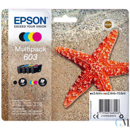 Original Epson C13T03U64010/603 Tintenpatrone MultiPack Bk,C,M,Y 3,4ml + 3x2,4ml VE=4