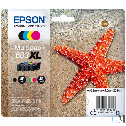 Original Epson C13T03A64010/603XL Tintenpatrone MultiPack Bk,C,M,Y High-Capacity 8,9ml + 3x4ml VE=4