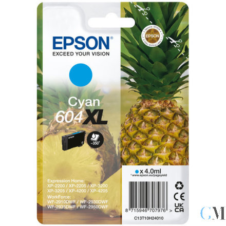 Original Epson C13T10H24010/604XL Tintenpatrone cyan High-Capacity, 350 Seiten 4ml