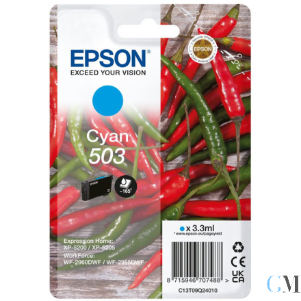 Original Epson C13T09Q24010/503 Tintenpatrone cyan, 165 Seiten 3,3ml
