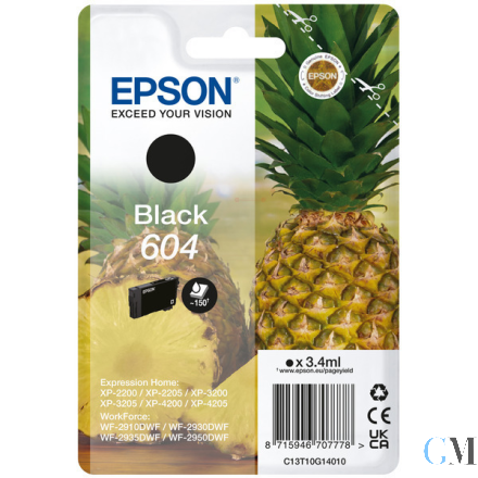 Original Epson C13T10G14010/604 Tintenpatrone schwarz, 150 Seiten 3,4ml