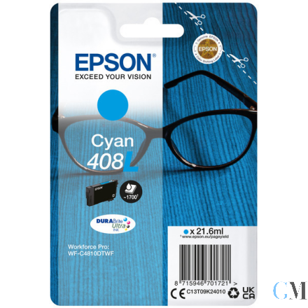 Original Epson C13T09K24010/408L Tintenpatrone cyan High-Capacity, 1.700 Seiten 21,6ml