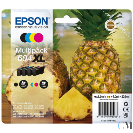 Original Epson C13T10H64010/604XL Tintenpatrone MultiPack Bk,C,M,Y High-Capacity 500pg + 3x350pg VE=4