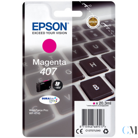Original Epson C13T07U340/407 Tintenpatrone magenta, 1.900 Seiten ISO/IEC 19752 20,3ml