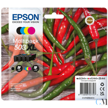 Original Epson C13T09R64010/503XL Tintenpatrone MultiPack Bk,C,M,Y High-Capacity 550pg + 3x470pg VE=4