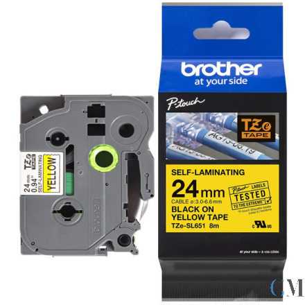Original Brother TZE-SL651 DirectLabel schwarz auf gelb selbstlaminierend 24mm x 8m
