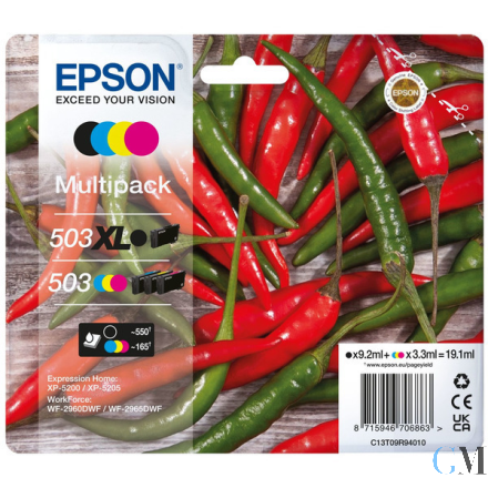 Original Epson C13T09R94020/503XL/503 Tintenpatrone MultiPack Bk,C,M,Y High-Capacity 550pg + 3x165pg VE=4