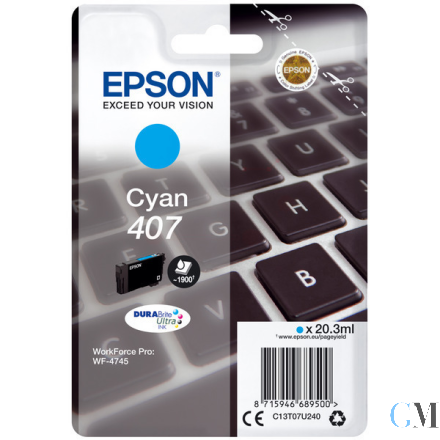 Original Epson C13T07U240/407 Tintenpatrone cyan, 1.900 Seiten ISO/IEC 19752 20,3ml