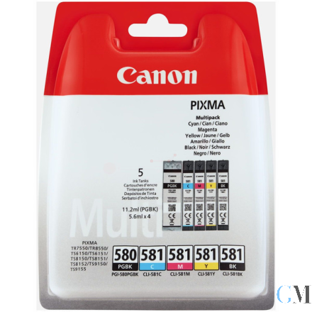 Original Canon 2078C007/PGI-580CLI-581 Tintenpatrone MultiPack 2x Bk + 1x C,M,Y 200/1505/256/237/257 Pg VE=5