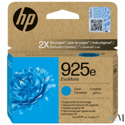Original HP 4K0W0PE/925E Tintenpatrone cyan EvoMore, 800 Seiten ISO/IEC 19752
