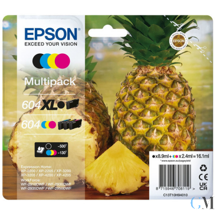 Original Epson C13T10H94010/604XL/604 Tintenpatrone MultiPack 1xBk HC + 1x C,M,Y 500pg + 3x130pg VE=4