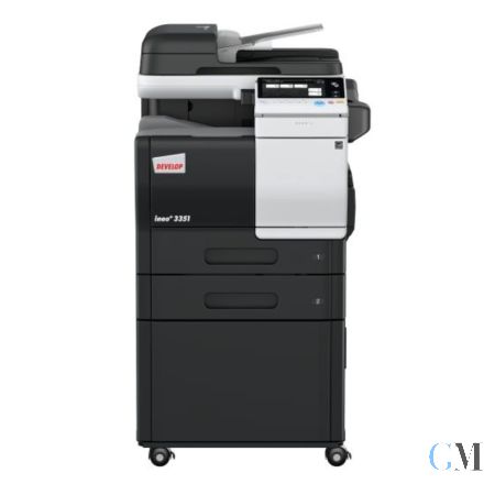 Develop Ineo+ 3351 Multifunktionsgerät refurbished DIN A4 MFP Farbe auf Papierfach und Rollwagen (Halterung des manuellen Einzugs ist defekt Anbei Bilder) mit 76.853 gedruckten Seiten mit gebrauchtem Tonersatz B:90% C:100% M:20% Y:20% Trommel: B:def