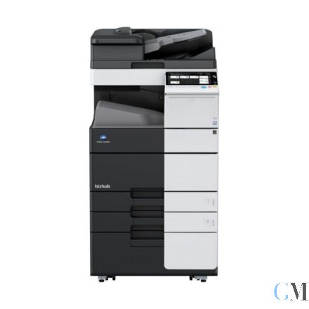 Konica Minolta bizhub C308 DIN A3 Farbkopierer refurbished auf Unterschrank mit Rollen mit ADF DF-629