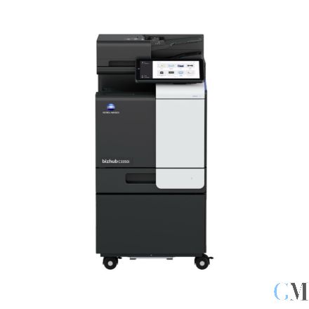 Konica Minolta bizhub C3350i Multifunktionsgerät refurbished auf Unterschrank DK-P04 