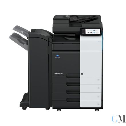 Konica Minolta bizhub C360i Farbkopierer refurbished mit DF-632 auf PC-216 mit Finisher FS-539 Tacker mit TWT-506 Working Table mit 207.054 Seiten gedruckt Toner B 34% C84% M94% Y67% DK: B: 55% CMY 64 % DV: B 80% CMY 93% WK: 86% Transferband: 38%