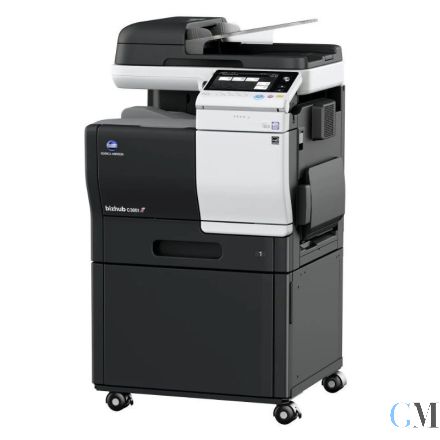 Konica Minolta bizhub C3851 Multifunktionsgerät auf Unterschrank