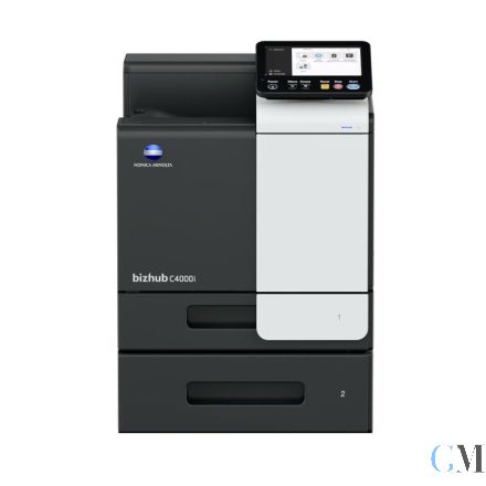 Konica Minolta bizhub C4000i DIN A4 Farblaserdrucker refurbished mit Zusatzpapierfach PF-P20 mit 21.529 gedruckten Seiten mit gebrauchtem Tonersatz B: 31% C: 54% M: 1%Y: 43% Wartungskit 80%