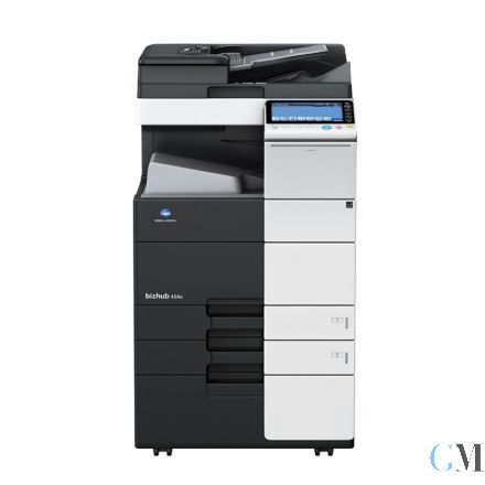 Konica Minolta bizhub C454e DIN A3 Farbkopierer refurbished auf Unterschrank mit ADF DF-701 mit gebrauchtem Tonersatz 