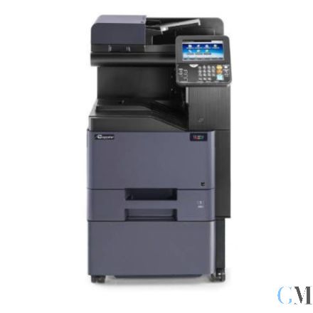 Kyocera TASKalfa 308ci Multifunktionsgerät refurbished auf CB-5120H Metallunterschrank mit 81.998 Seiten gedruckt Toner C: 5% M: 5% Y: 5% B: 51%