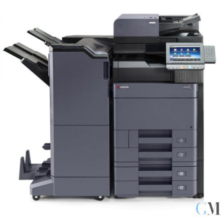 Kyocera TASKalfa 5052ci DIN A3 Farbkopierer refurbished auf Papierfach PF-7100 mit ADF DP-7100 mit Finisher DF-7110 Booklet Tacker Locher mit 196.428 gedruckten Seiten mit gebrauchtem Tonersatz B:11% C:5% M:30% Y:77%