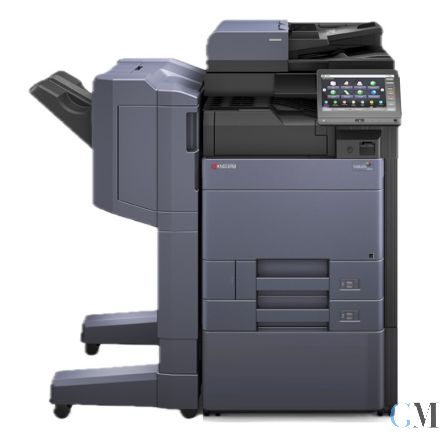 Kyocera TASKalfa 3253ci Kopierer refurbished auf Rollwagen mit ADF Einheit DP-7100 mit Finisher DF-7120 Tacker mit gebrauchtem Tonersatz