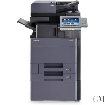 Kyocera TASKalfa 3252ci Farbkopierer refurbished auf Unterschrank mit DP-7100 mit Finisher DF-7100 mit Tacker mit gebrauchtem Tonersatz