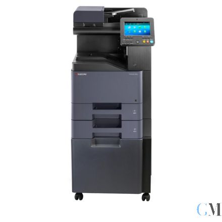 KYOCERA TASKalfa 408ci mit DP-5120 Farb- Multifunktionsgerät refurbished mit DP-5120 auf Unterschrank CB-5110H mit PF-5120 mit gebrauchtem Tonersatz