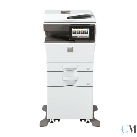 Sharp MX-C304W  DIN A4 WLAN Farb Multifunktionsdrucker refurbished auf Rollwagen mit Zusatzpapierfach MX-CS14N mit 115.565 gedruckten Seiten mit gebrauchtem Tonersatz B: 90% C: 25% M: 90% Y: 90%