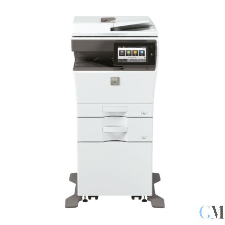 Sharp MX-C304W  DIN A4 WLAN Farb Multifunktionsdrucker refurbished auf Rollwagen mit Zusatzpapierfach MX-CS14N mit 115.565 gedruckten Seiten mit gebrauchtem Tonersatz B: 90% C: 25% M: 90% Y: 90%