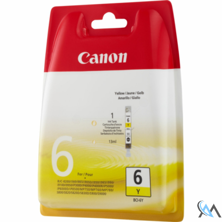 Original Canon 4708A002/BCI-6Y Tintenpatrone gelb, 210 Seiten/5% 13ml