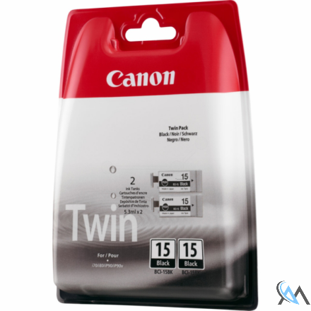 Original Canon 8190A002/BCI-15BK Tintenpatrone schwarz Doppelpack, 2x80 Seiten/5% 5.3ml VE=2