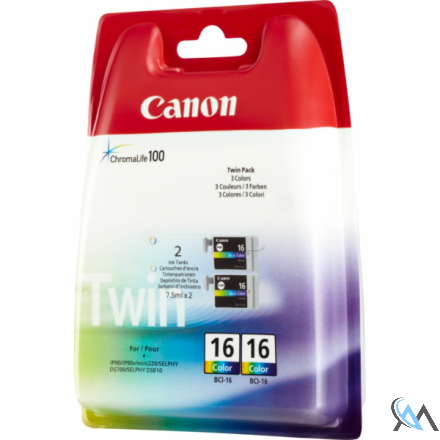 Original Canon 9818A002/BCI-16C Tintenpatrone color Doppelpack, 2x100 Seiten/5% 2.5ml VE=2