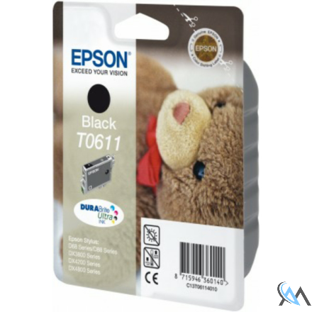 Original Epson C13T06114010/T0611 Tintenpatrone schwarz, 250 Seiten ISO/IEC 24711 8ml