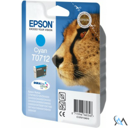 Original Epson C13T07124011/T0712 Tintenpatrone cyan, 345 Seiten ISO/IEC 24711 5.5ml