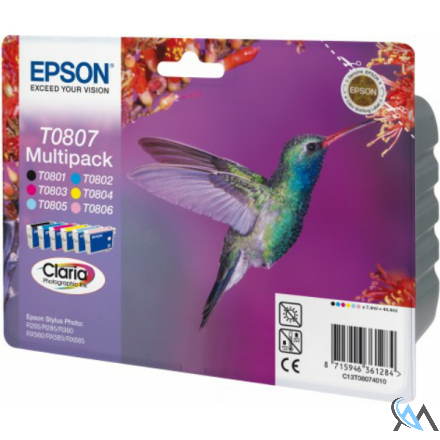 Original Epson C13T08074011/T0807 Tintenpatrone MultiPack Bk,C,M,Y,LC,LM, 6x220 Seiten 6x7,4ml VE=6