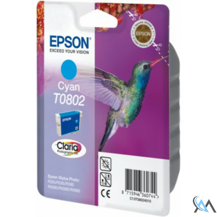 Original Epson C13T08024011/T0802 Tintenpatrone cyan, 435 Seiten ISO/IEC 24711 7.4ml