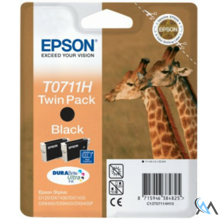 Original Epson C13T07114H10/T0711H Tintenpatrone schwarz High-Capacity Doppelpack, 2x370 Seiten ISO/IEC 24711 11.1ml VE=2