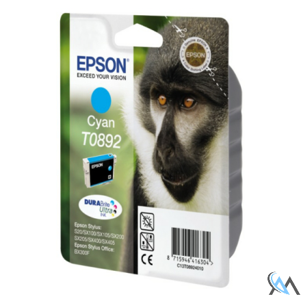 Original Epson C13T08924011/T0892 Tintenpatrone cyan, 170 Seiten ISO/IEC 24711 3.5ml