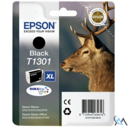 Original Epson C13T13014010/T1301 Tintenpatrone schwarz XL, 945 Seiten 25.4ml