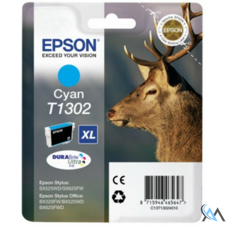 Original Epson C13T13024010/T1302 Tintenpatrone cyan XL, 765 Seiten 10.1ml