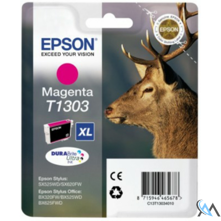 Original Epson C13T13034010/T1303 Tintenpatrone magenta XL, 600 Seiten 10.1ml