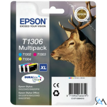 Original Epson C13T13064010/T1306 Tintenpatrone MultiPack C,M,Y XL 3x10.1ml VE=3