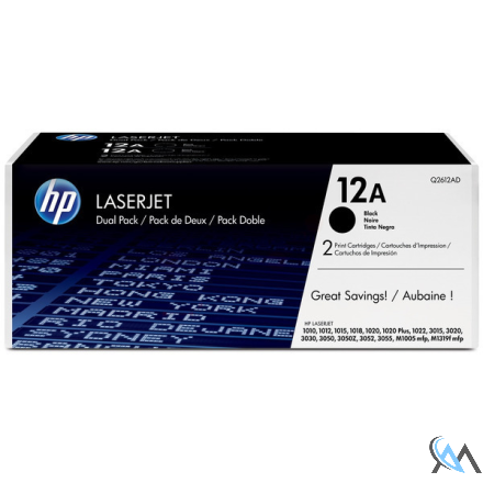 Original HP Q2612AD/12AD Tonerkartusche schwarz Doppelpack, 2x2.000 Seiten/5% VE=2