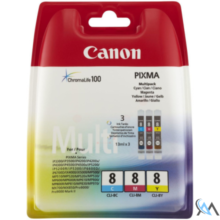 Original Canon 0621B029/CLI-8 Tintenpatrone MultiPack C,M,Y 3x13ml VE=3