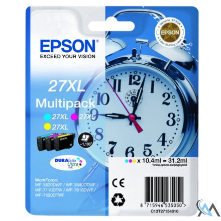 Original Epson C13T27154010/27XL Tintenpatrone MultiPack C,M,Y High-Capacity, 3x1.100 Seiten 10.4ml VE=3