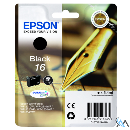 Original Epson C13T16214010/16 Tintenpatrone schwarz, 175 Seiten 5.4ml