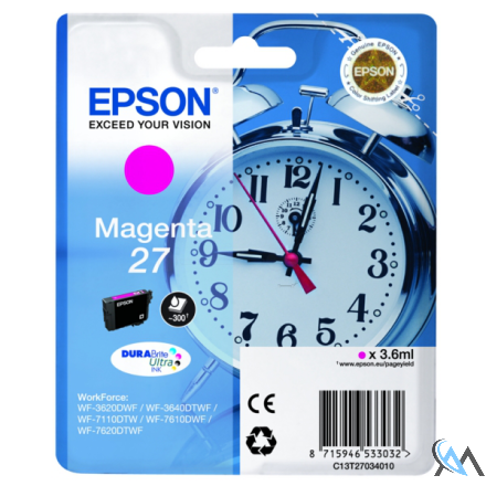 Original Epson C13T27034010/27 Tintenpatrone magenta, 300 Seiten 3,6ml