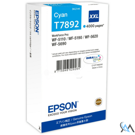 Original Epson C13T789240/T7892XXL Tintenpatrone cyan extra High-Capacity XXL, 4.000 Seiten 34.2ml