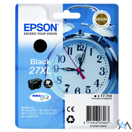 Original Epson C13T27114010/27XL Tintenpatrone schwarz High-Capacity, 1.100 Seiten 17.7ml