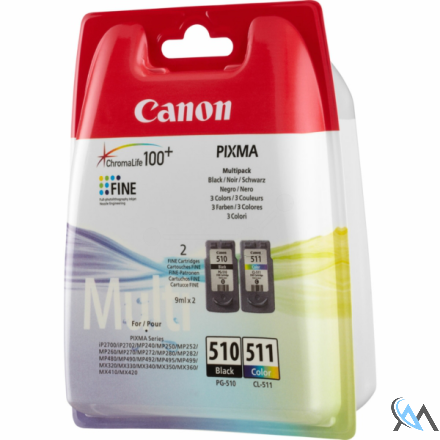 Original Canon 2970B010/PG-510+CL-511 Druckkopfpatrone Multipack schwarz + color, 2x220 Seiten ISO/IEC 24711 9ml VE=2